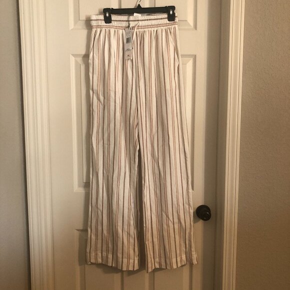 Vigoss cream with blush and tan stripes cotton pants with pockets sz M BNWT - Picture 1 of 5